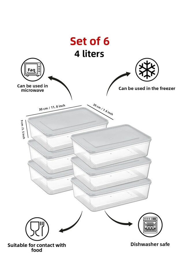 Freshkeep Storage Container Set of 6 Suitable for Microwave and Deep Freezer - White / 6*6000 ml - 1