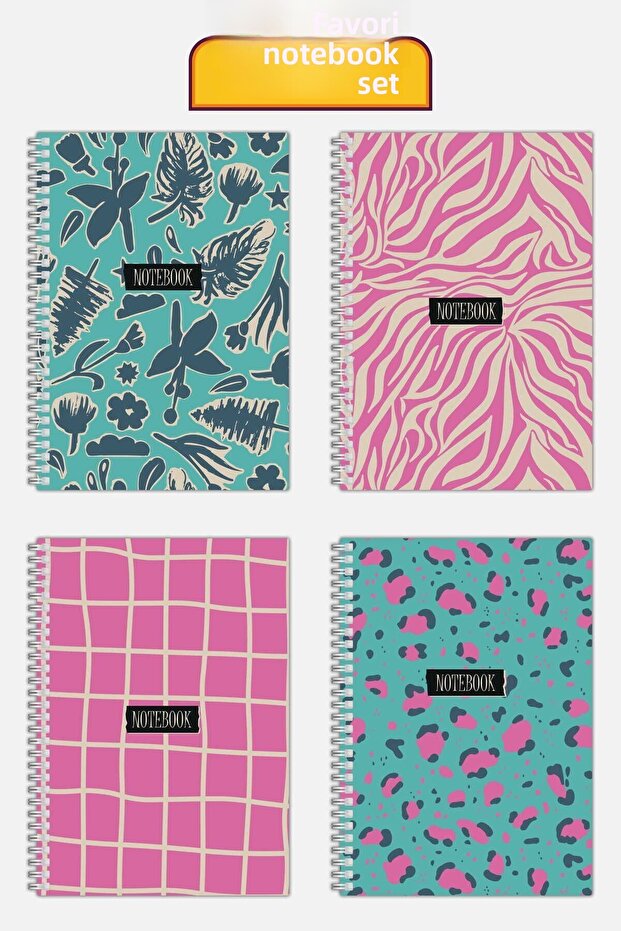Lined 4-Piece Notebook Set (21 X 14.8 cm 70 sheets) School, Work, Planning Notebook Set