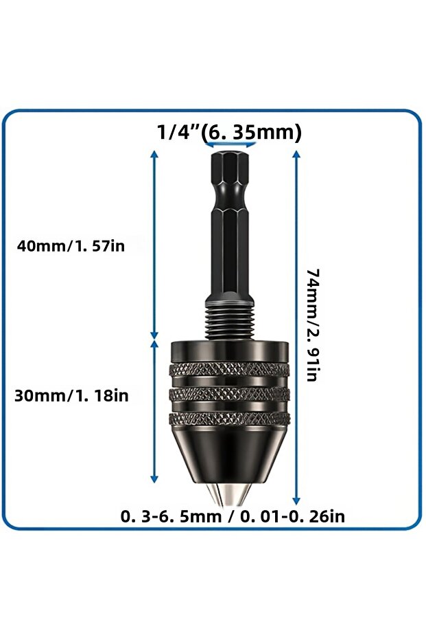 0.3-6.5 mm Keyless Drill Chuck, 1/4, 1/8, 1/16 Inch Hex and Round Shanks Small Drill Chuck Change Ad