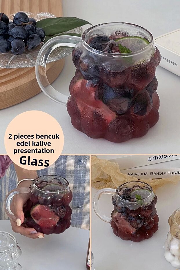 2 Pack Bead & Grape Shaped Heat Resistant Borosilicate Coffee Presentation