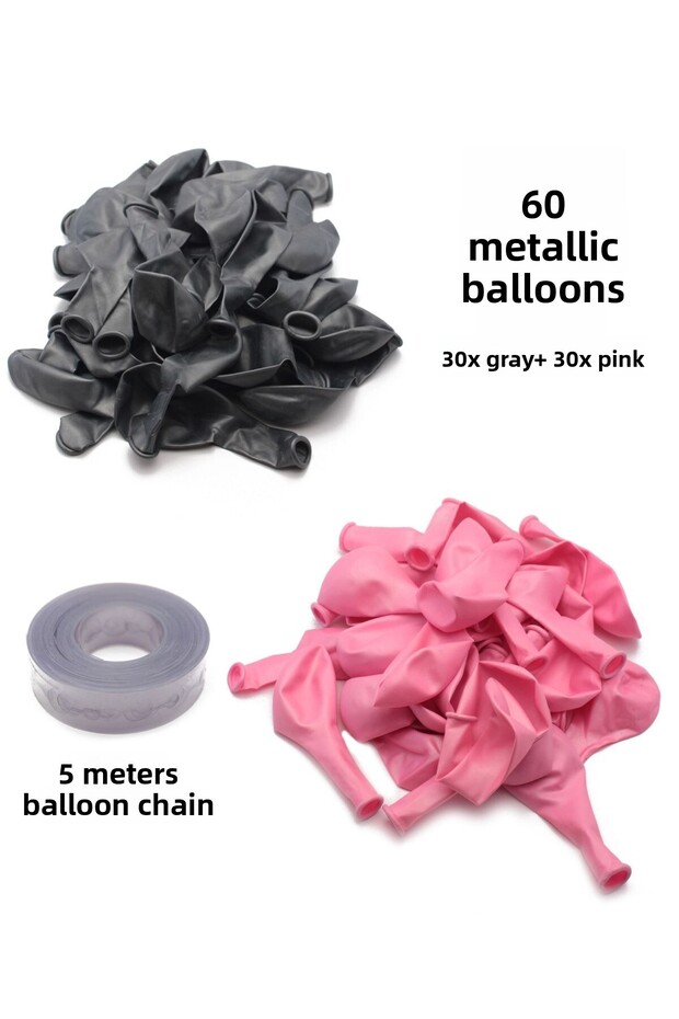 60 Pieces Gray (silver) and Pink Mixed Metallic Balloon + 5 Meter Balloon Chain