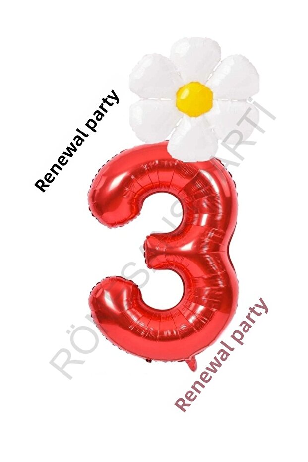 Red Number and White Daisy Foil Balloon Set Age 3