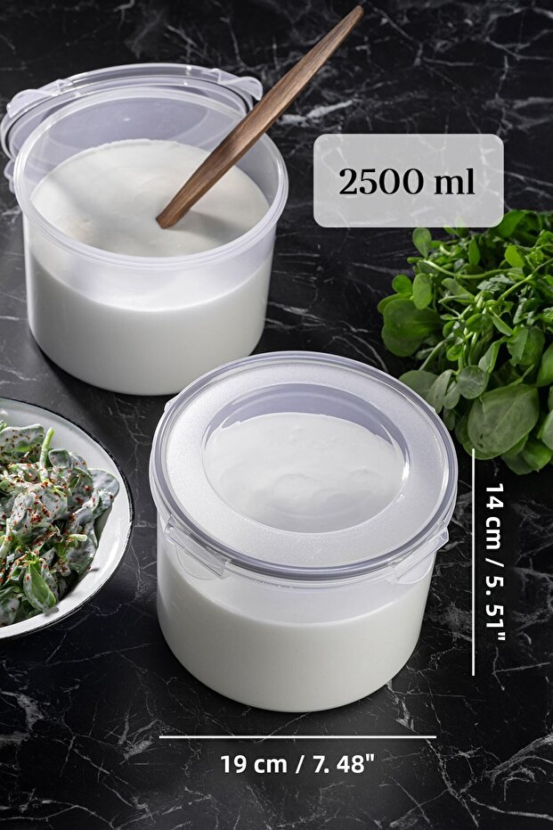 Set of 2 Storage Containers with Airtight Lid - Yogurt Kefir Fermenting Container with Vacuum Lid 2x2500 ml - 4