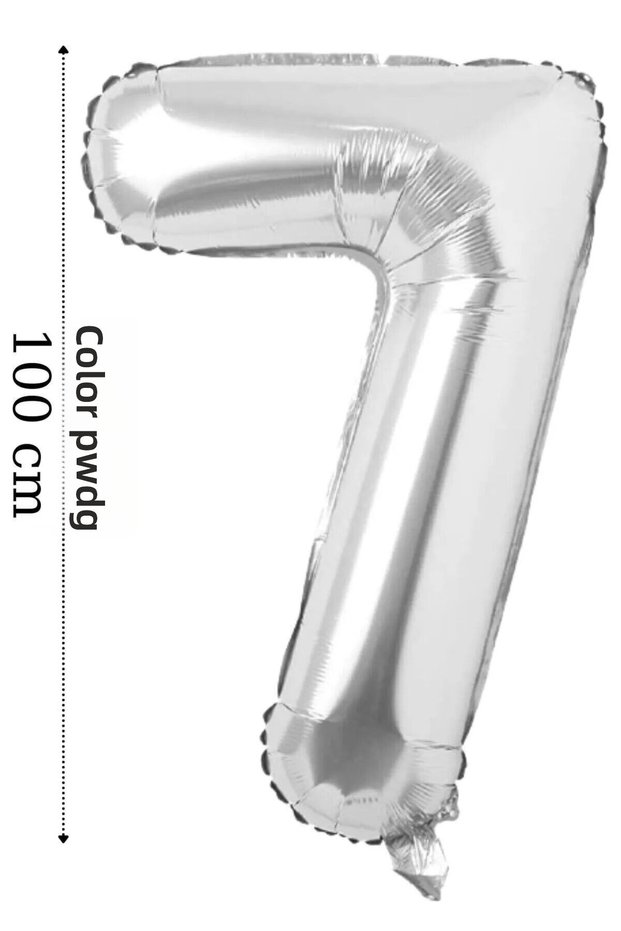 Foil Balloon 7 Number Helium Balloon 100 cm Silver Color - 7 Years Old Balloon - 7 Number Balloon - 40 Inch