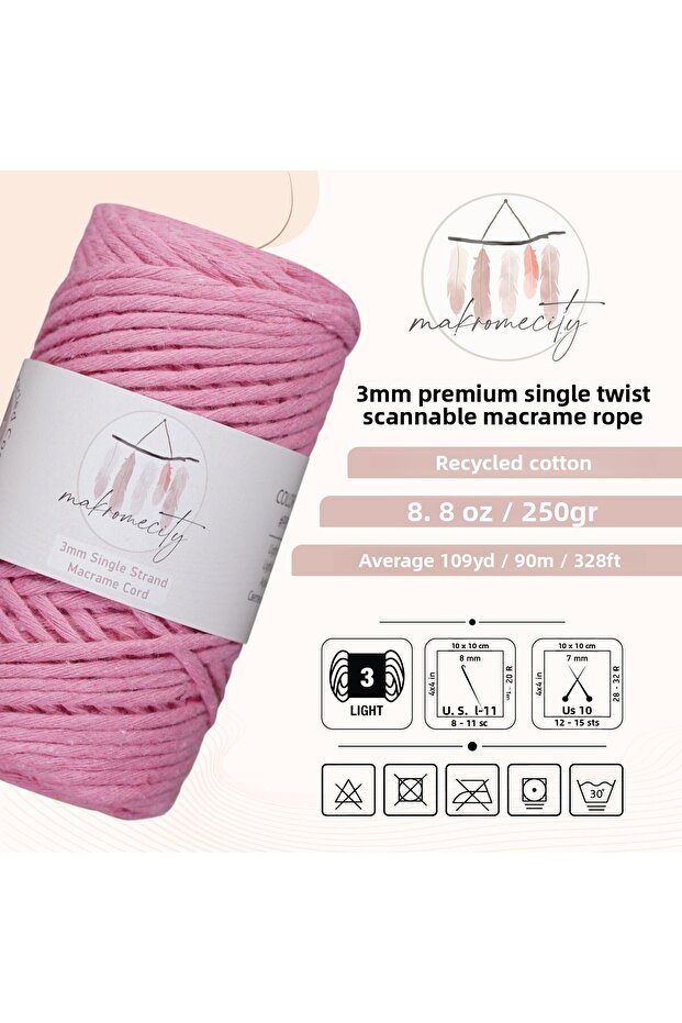 Scalloped Macrame Thread 3mm Scalloped Cotton Macrame Thread Macrame Thread Candy Pink - 2
