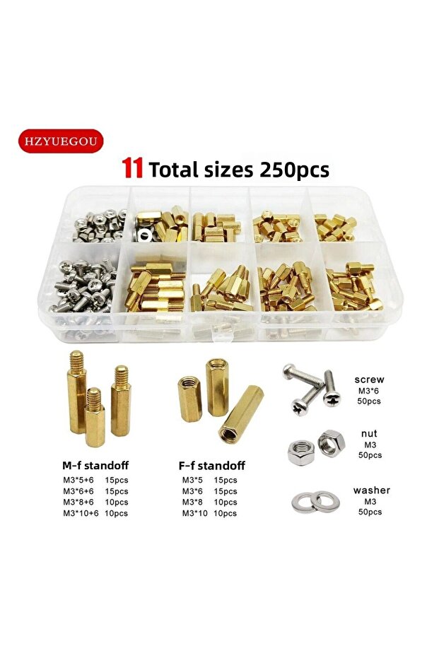 M3 250 قطعة 1 صندوق M2 M2.5 M3 M4 لوحة PCB من النحاس الصلب سداسي الشكل سداسي الشكل عمود فاصل