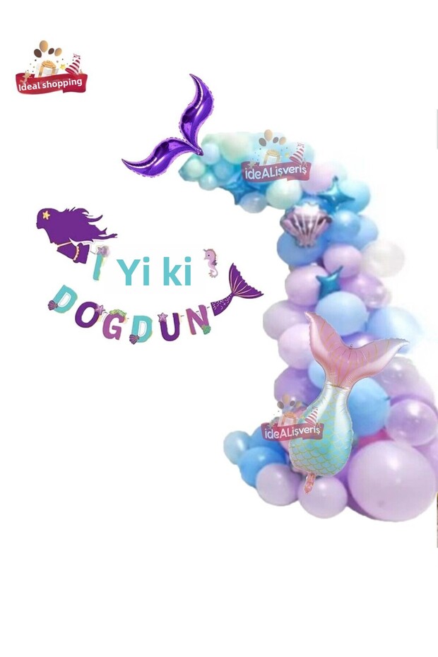 Purple Tail Balloon Foil Set Birthday Party Ornament with Mermaid Banner for Girls Kids