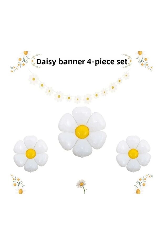 Daisy Themed 4-Piece Daisy Banner Set Large Size Daisy Balloon Birthday Set