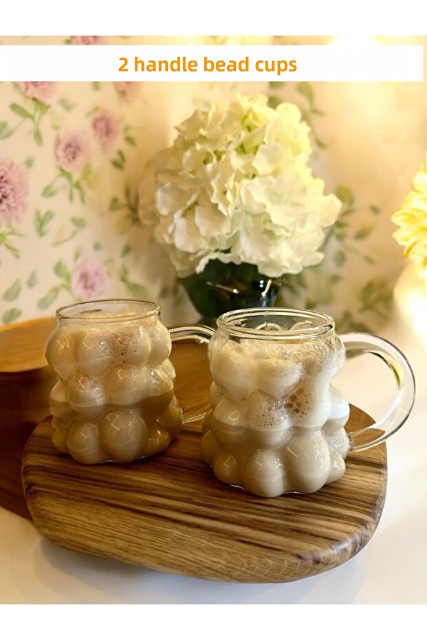 2 Pieces Heat Resistant - Bead Shaped Borosilicate Cup Coffee and Presentation Cup