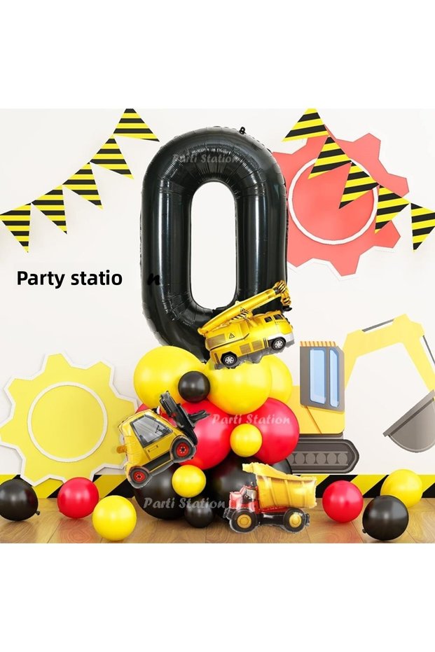 Construction Theme 0 Year Birthday Balloon Welcome Set Dozer Truck Mixer Concept Party Balloon Set