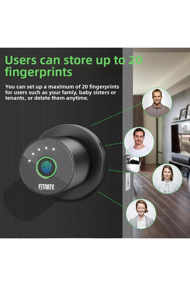 Fıtnate Smart Lock, Fingerprint Door Handle, App Controlled, Fingerprint Lock, Password Lock - 5