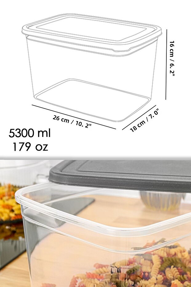2 Deep Food Storage Containers with Labels - Pulses Flour Container Large Size Food Box 5300 ml Transparent - 7