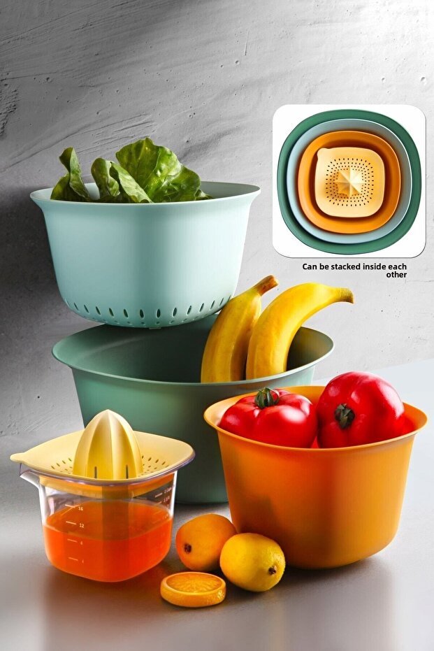 5-Piece Aura Professional Preparation Set - Mixing Bowl Strainer Lemon Juicer Set - Strainer 3200 Ml