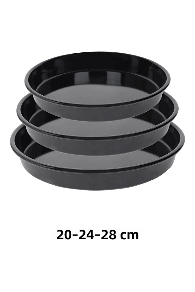 20-24-28 cm Set of 3 Black Glossy Enamel Round Oven Trays