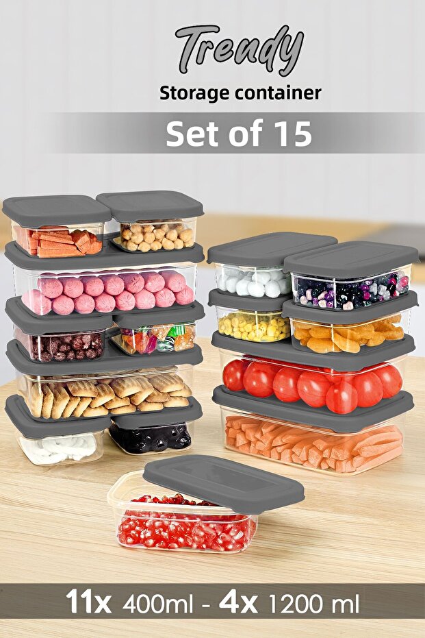 طقم حاوية تخزين مستطيلة الشكل مناسبة للميكروويف باللون الرمادي مقاس 15 بوصة - 1