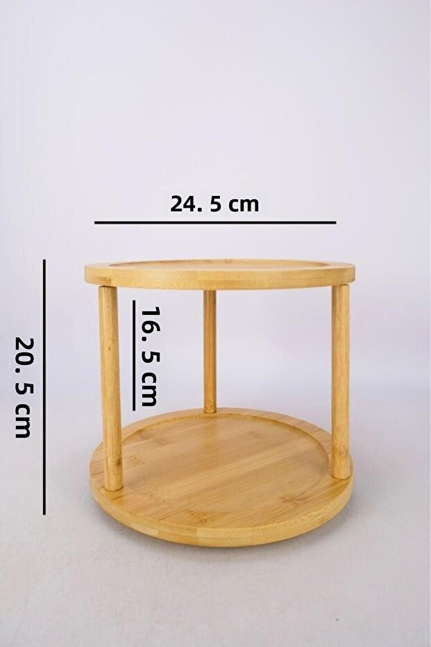 Bamboo 2 Layer 360° Serving and Presentation Tray with Rotating Stand Brown – A/10 C1-1-289 - 5