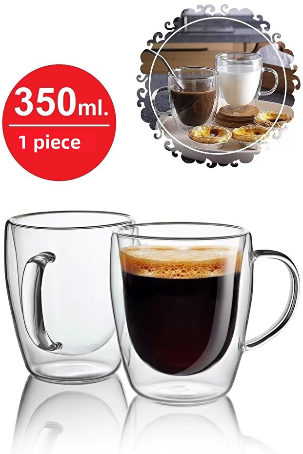 Double Glazed Double Walled Glass Mug 350 Ml Home Office Cup Double Deck Heat Insulated Glass Cup with Handle