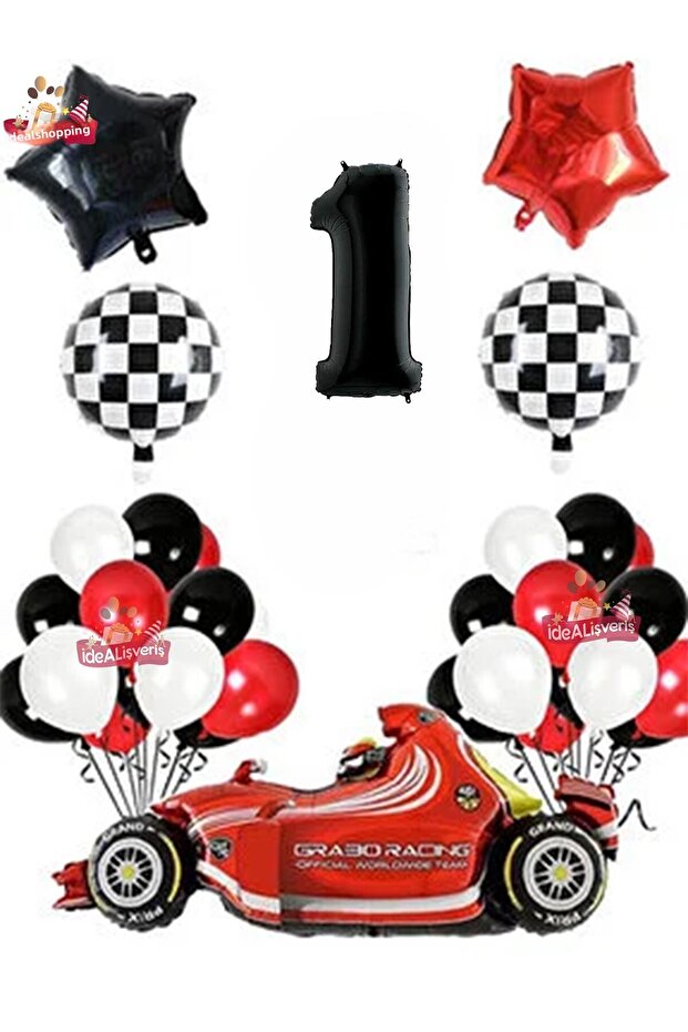 Formula Racing Car 1 Year Old Black Red White Concept Birthday Party Set