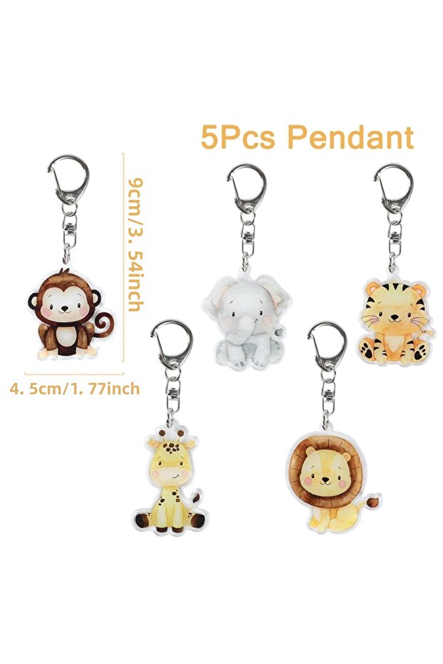 Deep Sapphire 5pcs Jungle Animal Keychains Safari Animal Keychains Lion Giraffe Elephant Key Chains
