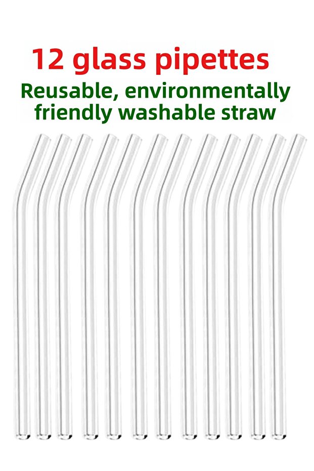 Transparent Glass Straw 12 Pieces Glass Inclined Straw (Heat Resistant)