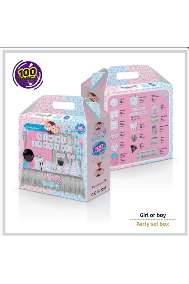 GENDER PARTY SET FOR 8 PERSONS 100 PIECES