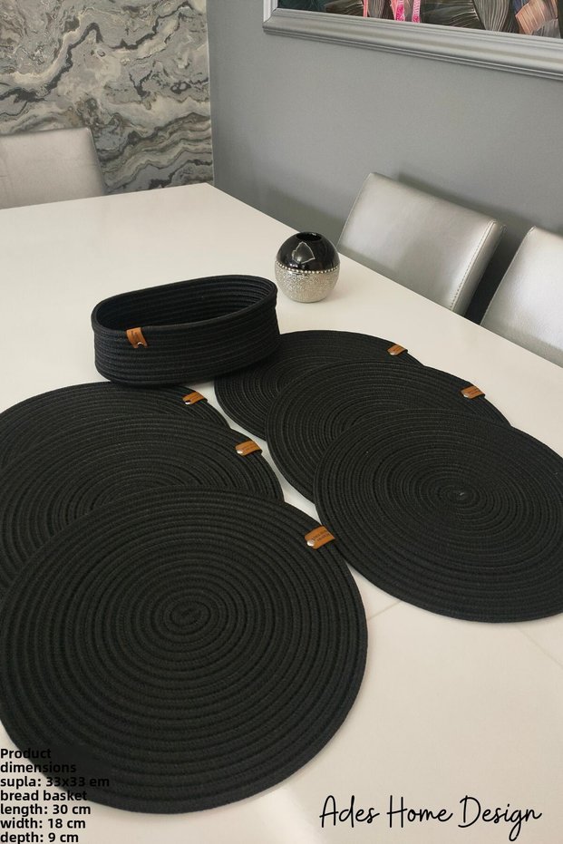 Jute, American Service Set, 6 Plates, 1 Bread Basket, Plate Mat, Plate Set, Modern Lux Presentation