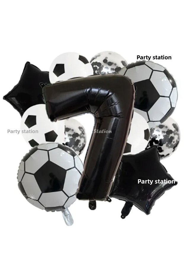 Black and White Concept 7 Years Old Birthday Balloon Set Black and White Football Theme Birthday Balloon Set