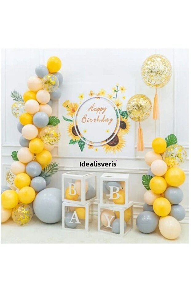 Luxury Baby Written Balloon Box Yellow Balloon Concept Birthday Celebration Set