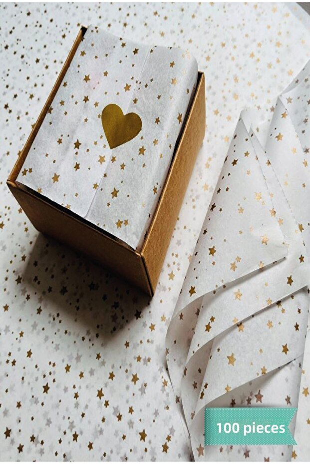 Gold Star Patterned Pelur Paper / white Pelur 50x70 Cm 100pcs