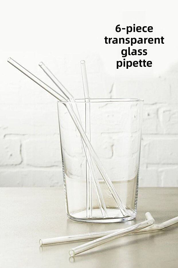 Set of 6 Glass Straws | Transparent, Beveled |