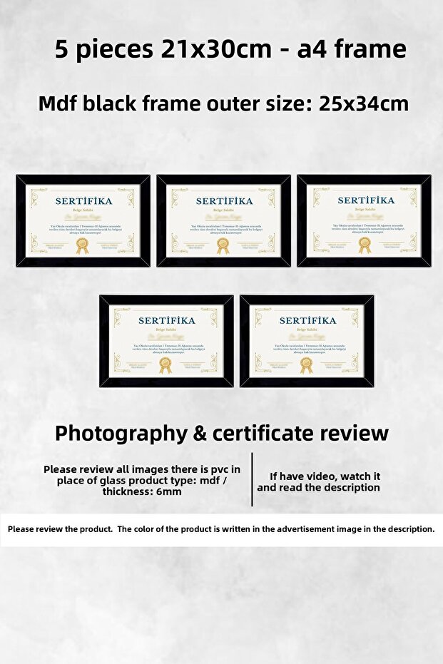 5pcs A4 Frame Black PVC 21x30 Frame For Certificate Frame For Diploma Frame For Document - 1