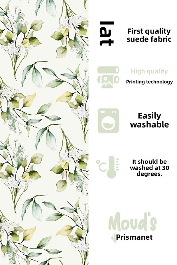 Green Flower Bunch Pattern Printed Suede Runner Tablecloth - 2