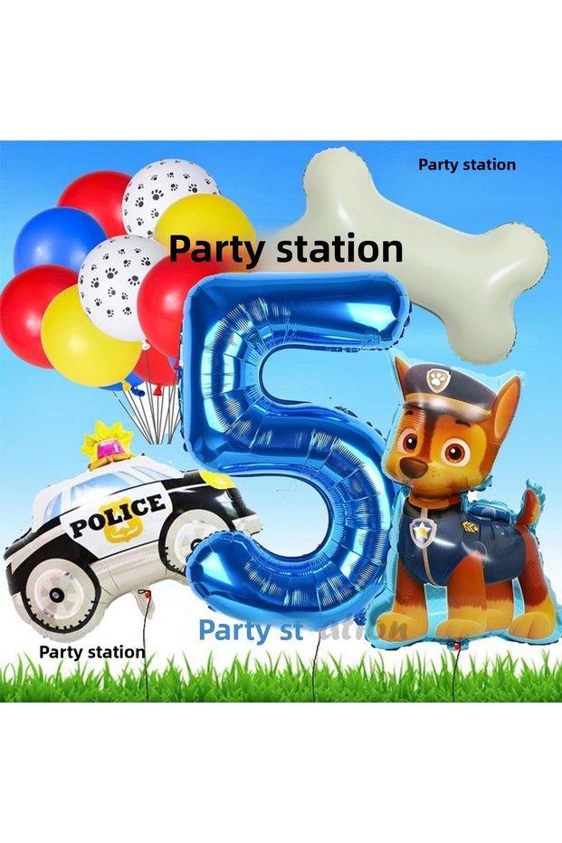 Paw Patrol Chase Dog Concept 5 Years Birthday Party Balloon Set Paw Patrol Bone Balloon Set