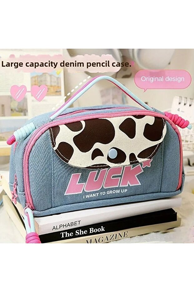 Y2K Inspired Large Capacity Jeans Pencil Case Pen Holder - Denim Cowboy Style Pen Pouch