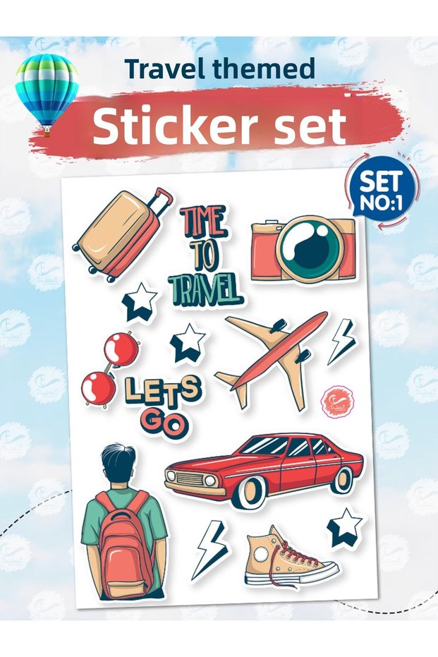 Travel Themed Suitcase Sticker Sticker S1 (Laptop Tablet Water Bottle Phone Suitcase Notebook Book)-T96