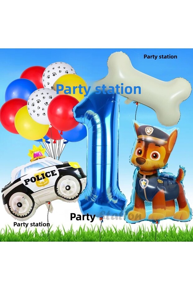 Paw Patrol Chase Police Dog Concept 1 Year Old Birthday Party Balloon Set Paw Patrol Bone Balloon Set