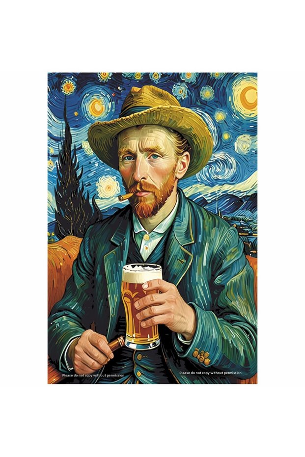 Van Gogh Beer Fun Home Decoration Painting Retro Wood Poster