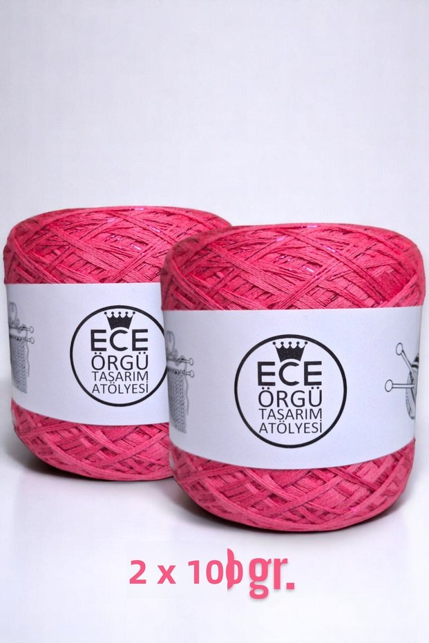 Hand Knitting Rope with 1 Ply Pink Lurex among Pink Color Multi-Storey Mercerized Cotton (200 Gr.)