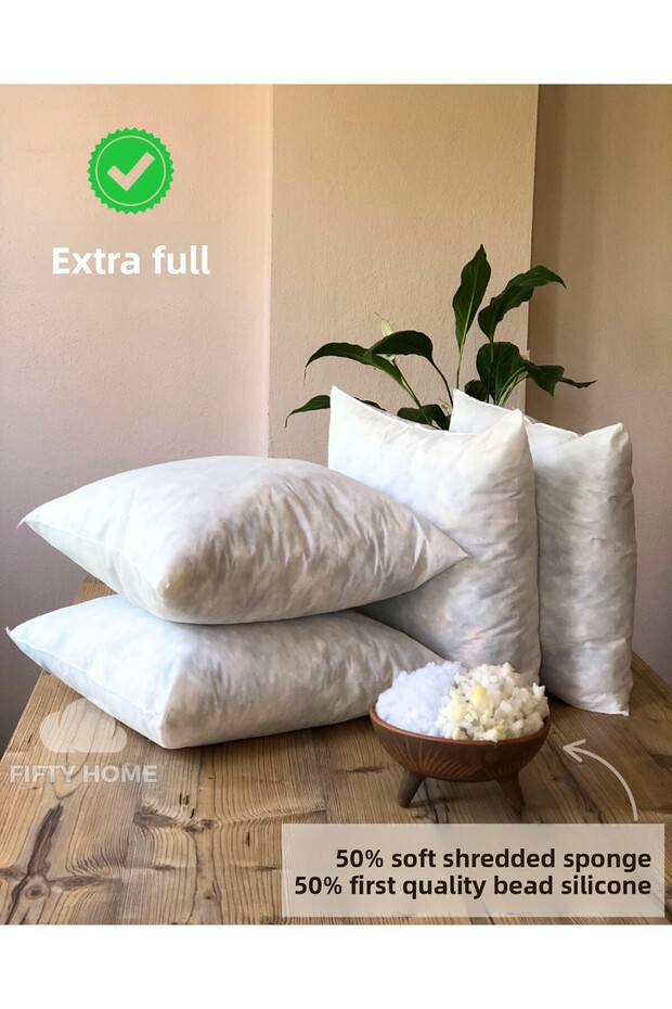 4 Pieces of Throw Pillow Inner Cushion - Inner Cushion Filler - 50% Silicone Beads/50% Crimped Sponge