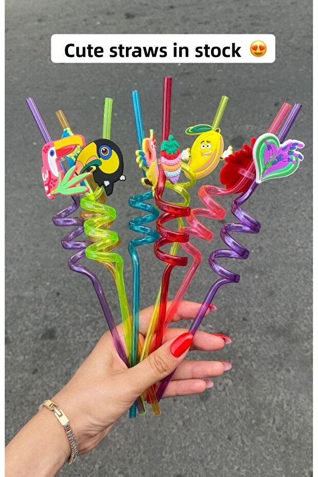 Cute Colorful Emoji Straws with Four Emojis - Cocktail Straws 4 Pieces