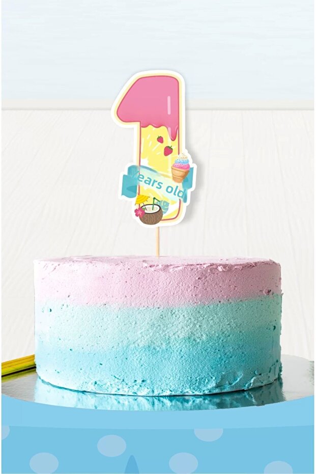 Summer Themed 1 Year Old (one) Cake Decoration *thick Paper