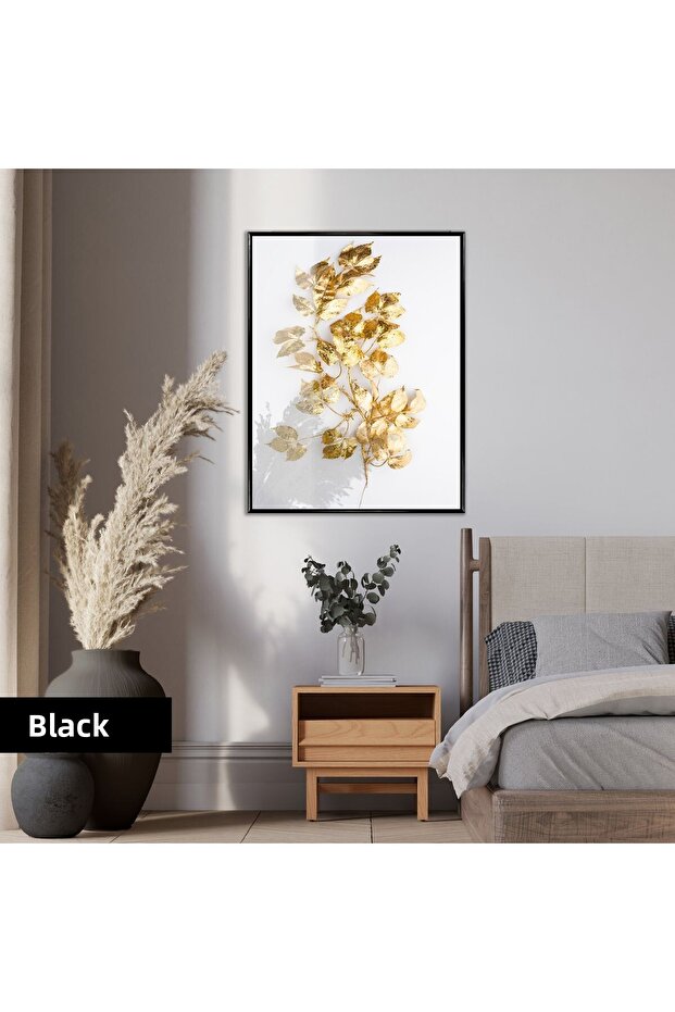 Amazing | Shiny Gold Leaf Pattern | Framed Tempered Glass Table Single Vertical