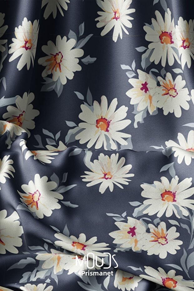 Mountain Daisy Patterned Digital Printed Fabric Suede-Like Texture Width 155cm Kms-33