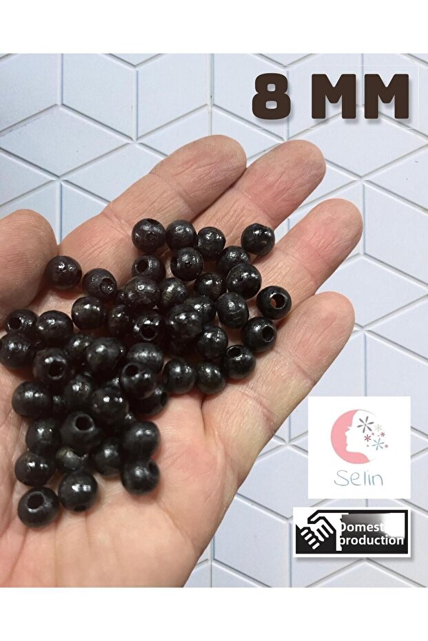 Wooden Beads 8 mm 100 Gr (0Rt 330-400 Pieces) Black