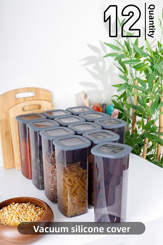 Set of 12 Square Food Storage Container - Large Size 1.75 Liters - Anthracite