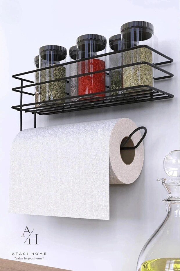 Black Paper Roll - with Adhesive and Shelf, Napkin Holder and Towel Organizer Shelf, for Kitchen and Bathroom