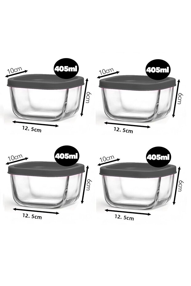 Feyzade Cube Breakfast Vacuum Storage Container Set 4 Pieces 405Cc Gray Lid