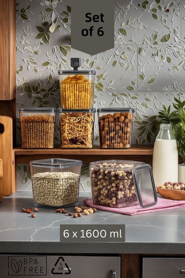 6 Piece Storage Container Set with Gaskets and Leak-Proof Lids – Refrigerator and Dry Food Compatible 6X1600 ml
