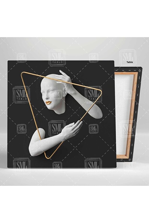 Golden Triangle Frame Anthracite Background Decorative Triple Combination Set of 3 Canvas Painting - 2