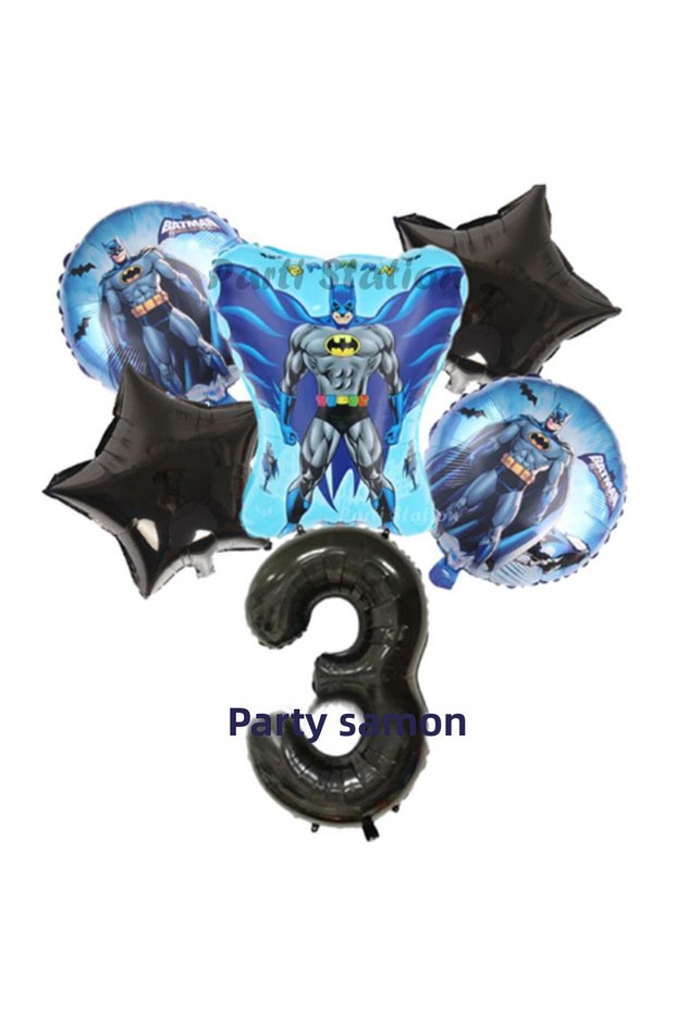 Black Number Bat with Balloons Batman Concept 3 Years Birthday Party Balloon Set Batman Theme Party Set